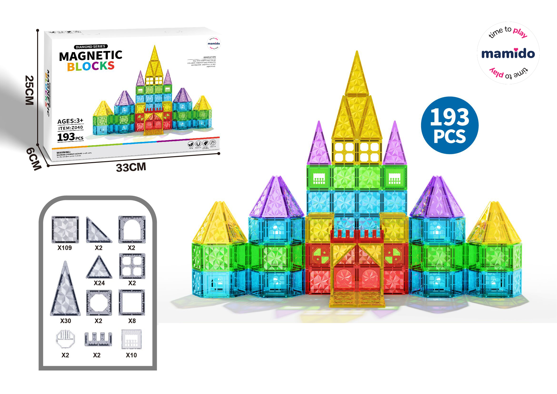 Mamido Mamido Magnetická stavebnica 193 dielov Rainbow XXL