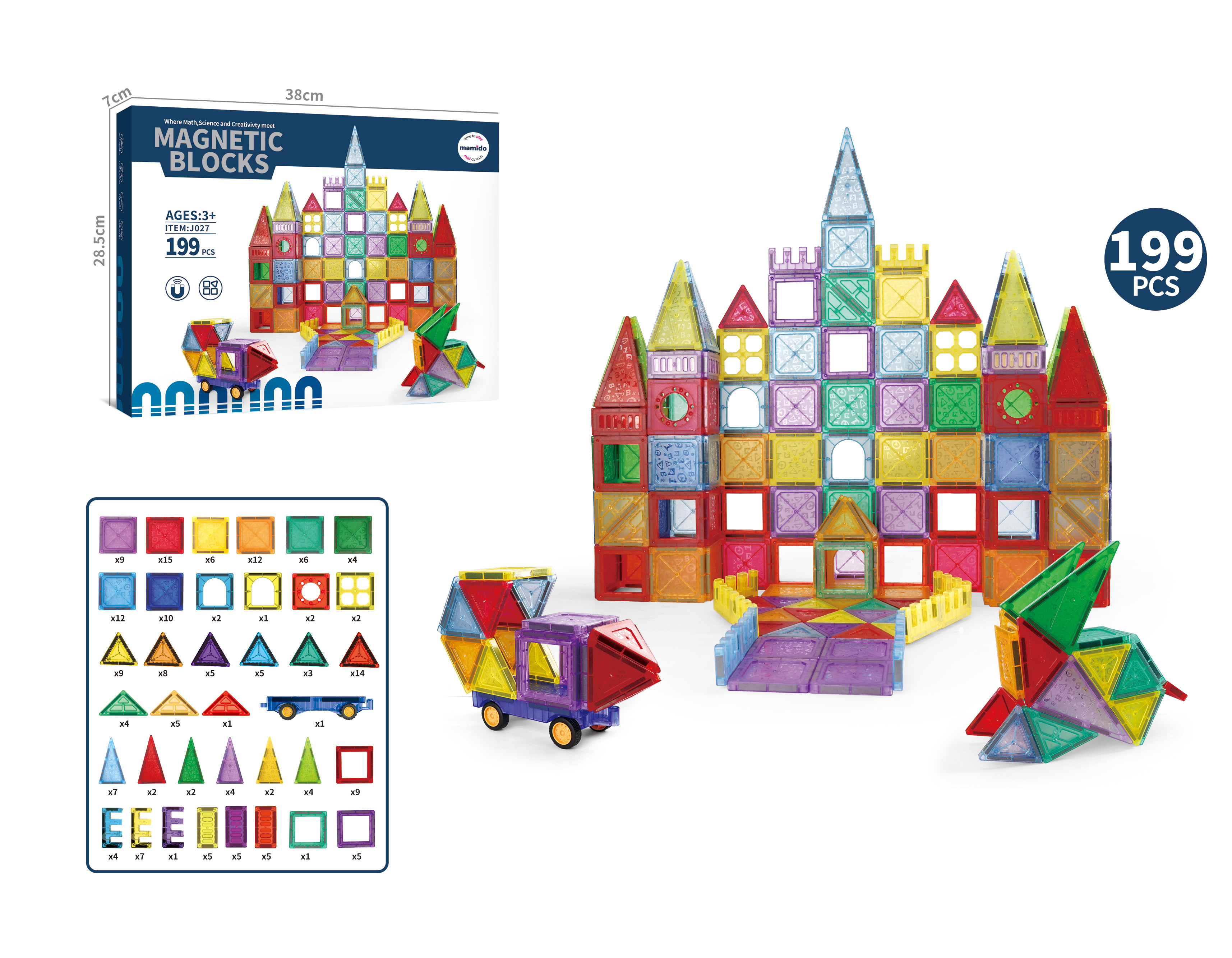 Mamido Mamido Magnetická stavebnica 199 dielikov Alphabet Windows XXL