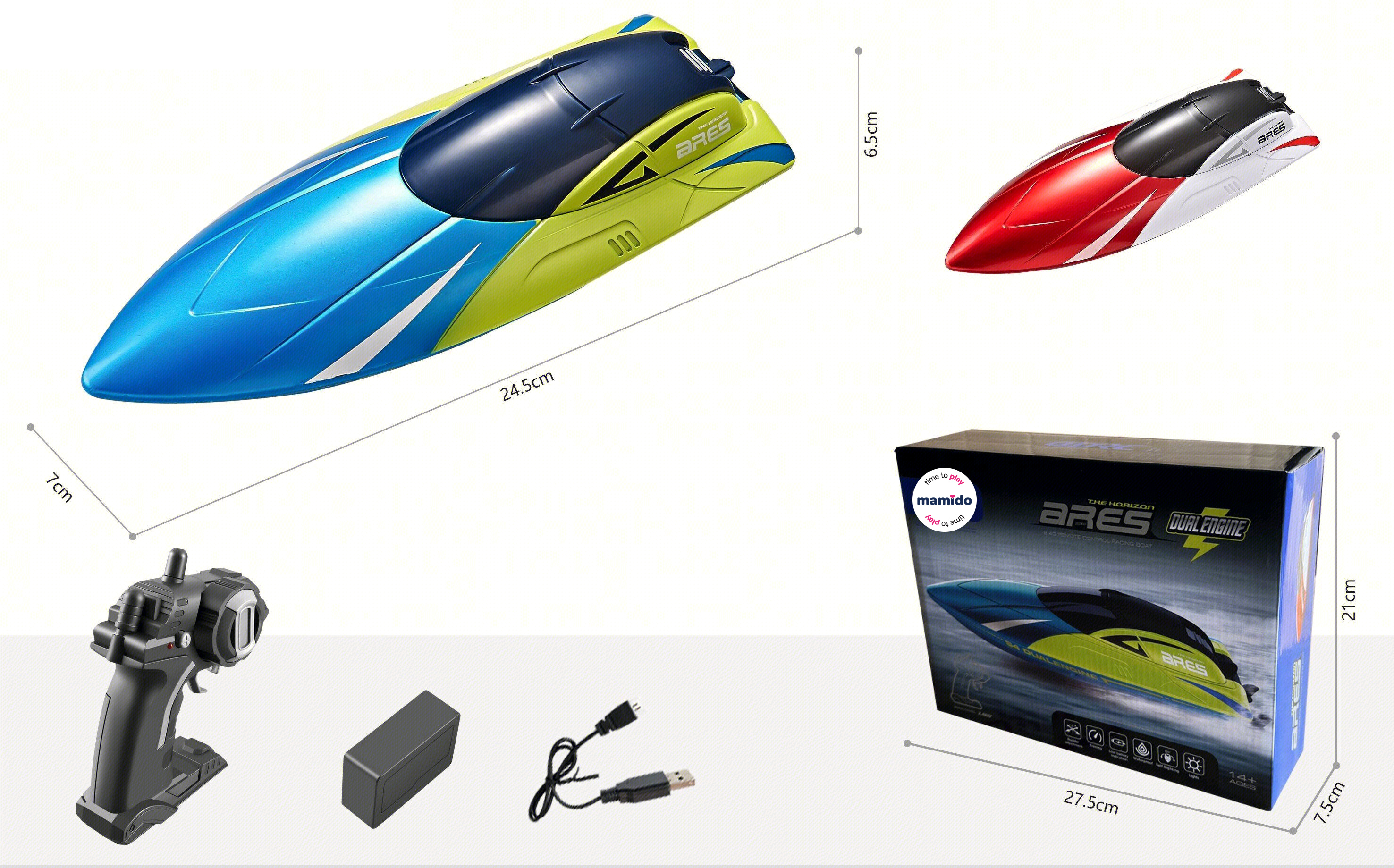 Mamido Mamido Loď na diaľkové ovládanie Ares Dvojitý motor modrá