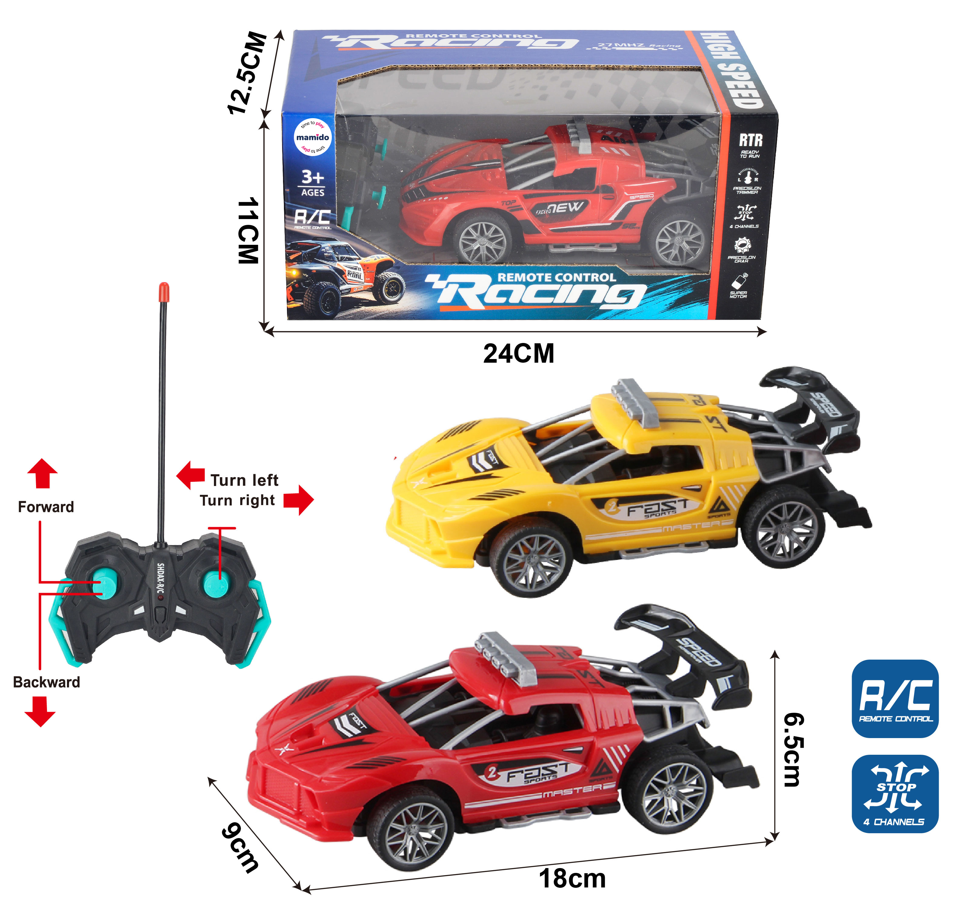 Mamido Mamido Športové auto na diaľkové ovládanie červené Racing MT1375