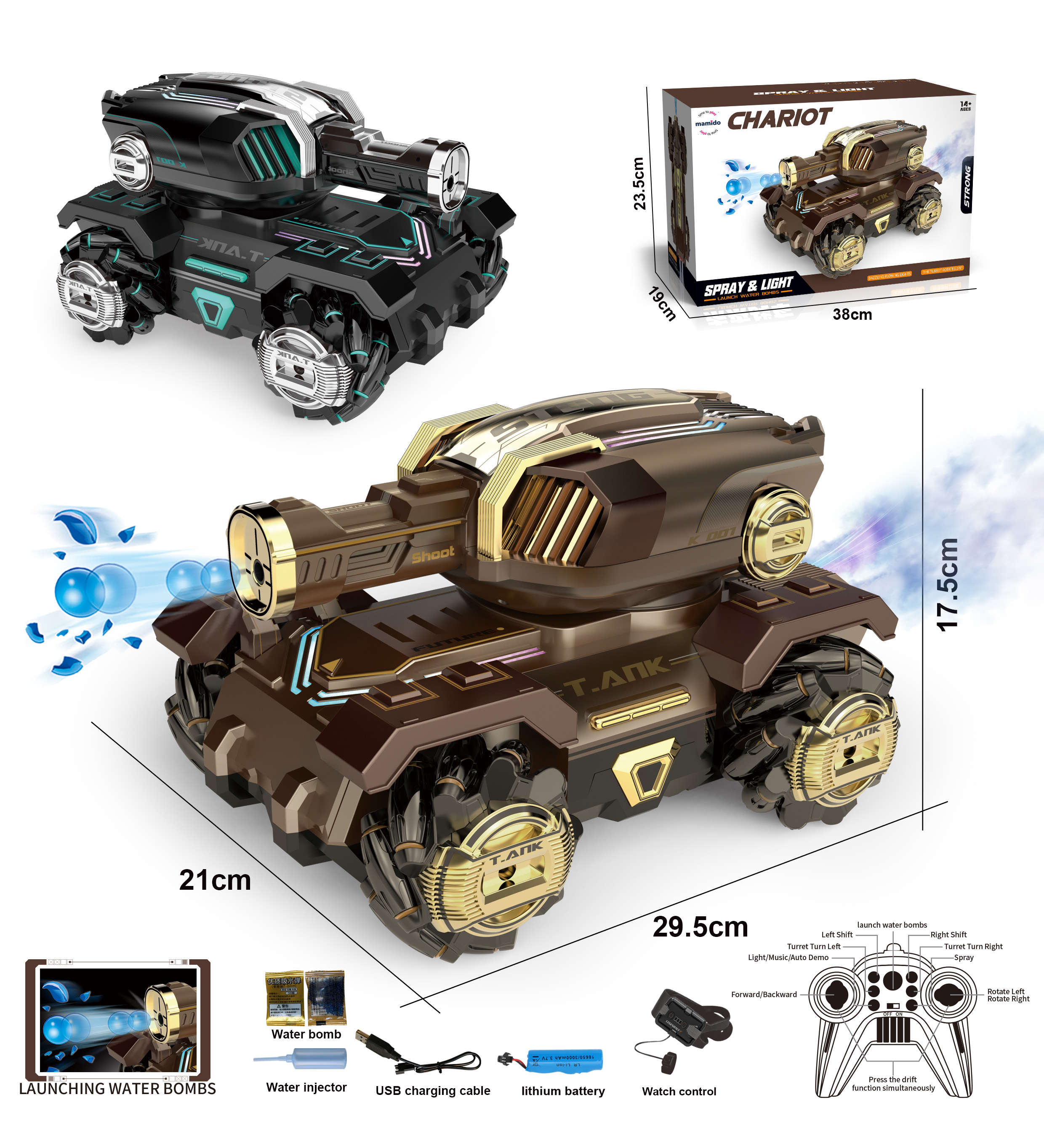 Tank na diaľkové ovládanie Chariot Stunt s gélovými nábojmi, Diaľkové ovládanie, Ovládanie rukou MT1579