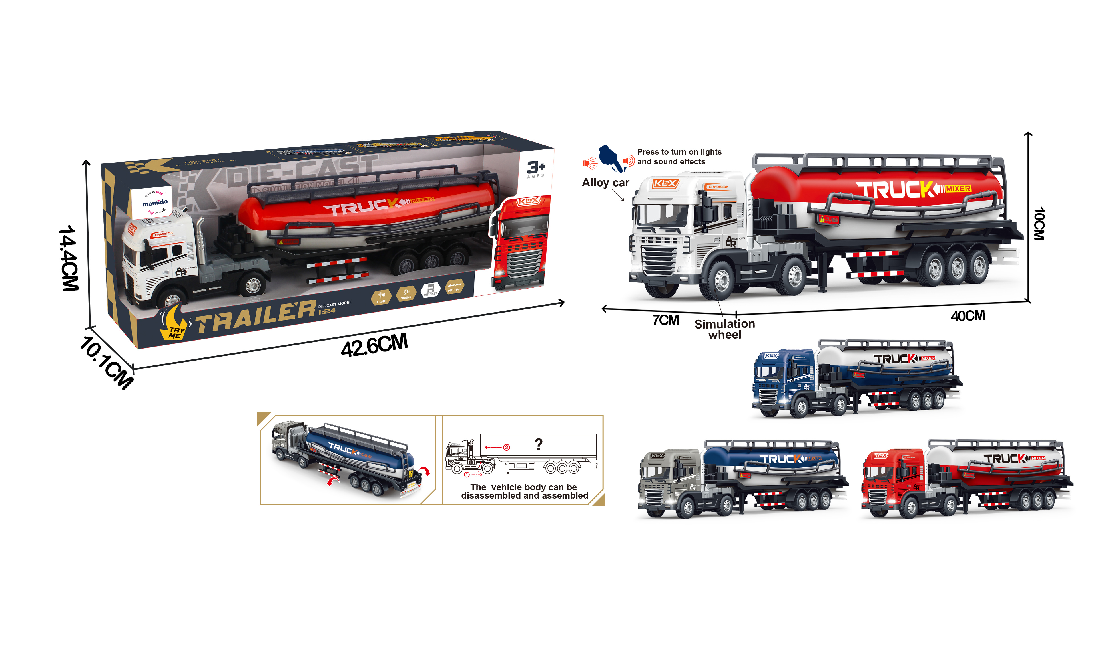 Mamido Mamido Nákladné auto s cisternou 1:24 svetelné a zvukové efekty červené MT1298