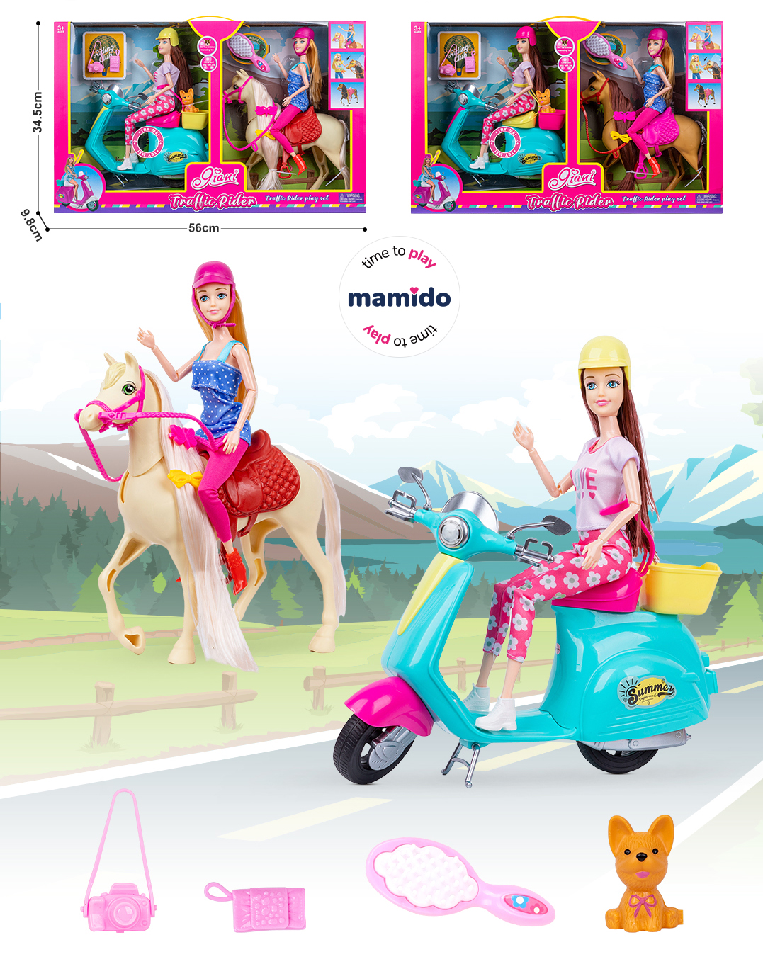 Mamido Mamido Veľká súprava s 2 bábikami, koňom a skútrom MT1181