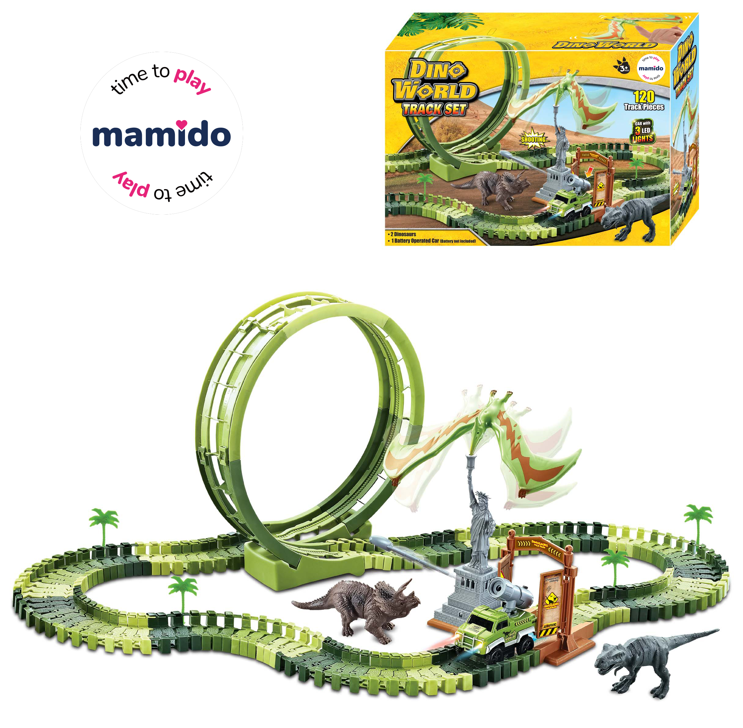 Mamido Mamido Dinosauria dráha so slučkou, figúrkami a autíčkom 120 dielov MT1523