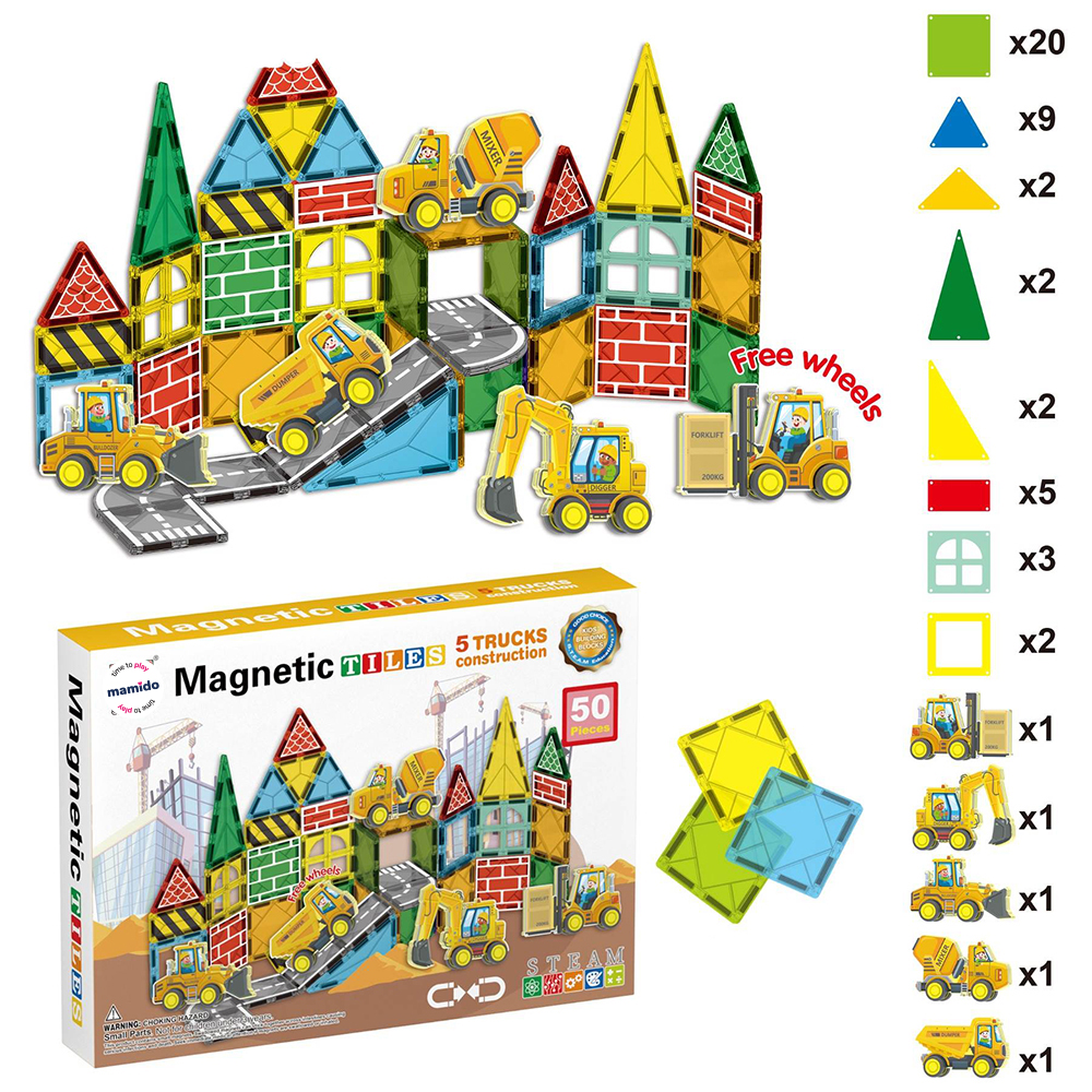 Mamido Mamido Magnetická stavebnica dopravné mesto 50 dielov, 5x stavebné vozidlá MT1446