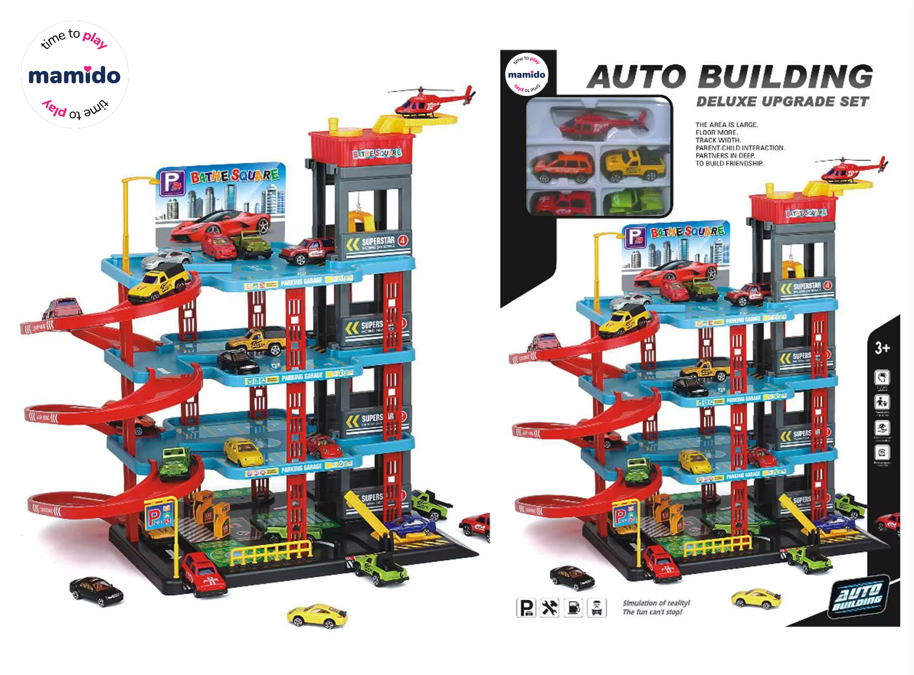 Mamido Mamido Poschodové parkovisko City Mansion s autíčkami, vrtuľníkom a výťahom, 4 poschodia MT1169