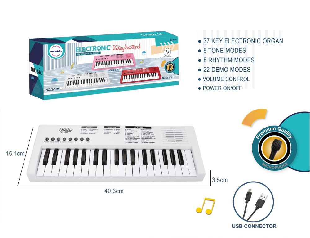 Mamido Mamido Detský keyboard s mikrofónom 37 kláves biely