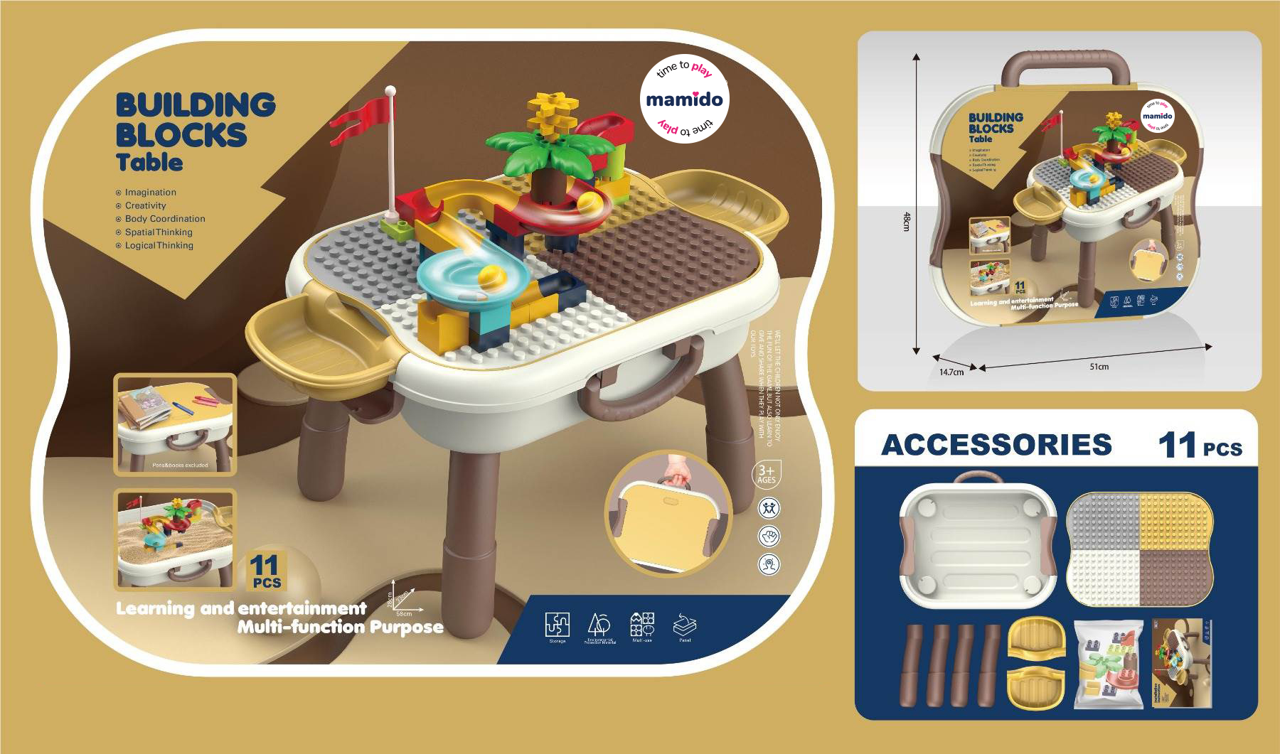 Mamido Mamido Detský stavebnicový stolček s kockami guľôčková dráha MT1601