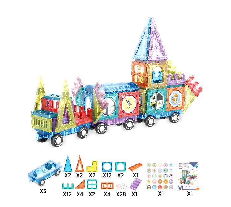 Farebná magnetická stavebnica vláčik, autíčka 75 dielikov MT1591