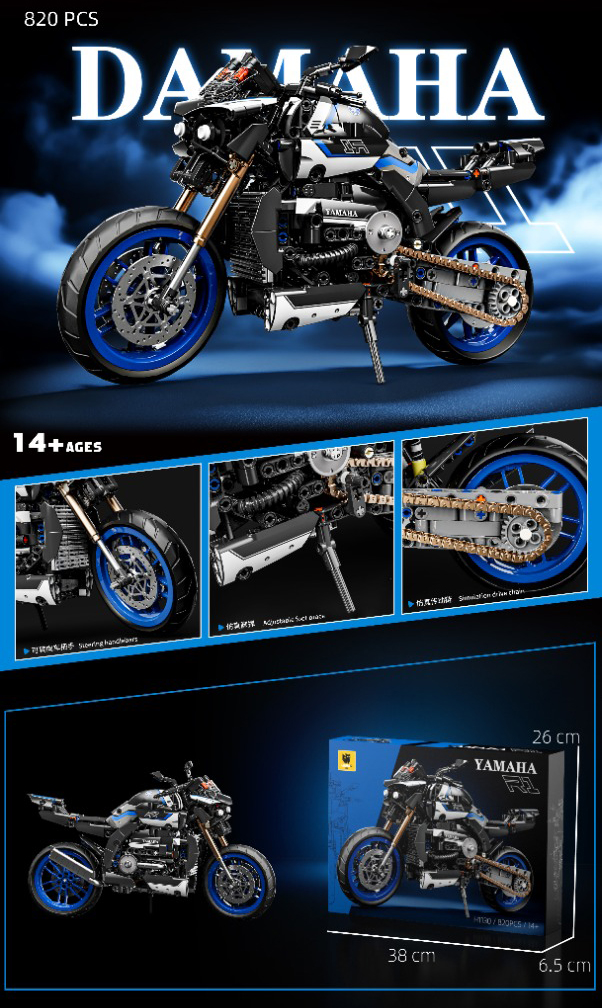 Technická stavebnica motorka Damaha 1:8 820 dielov modrá MT1614