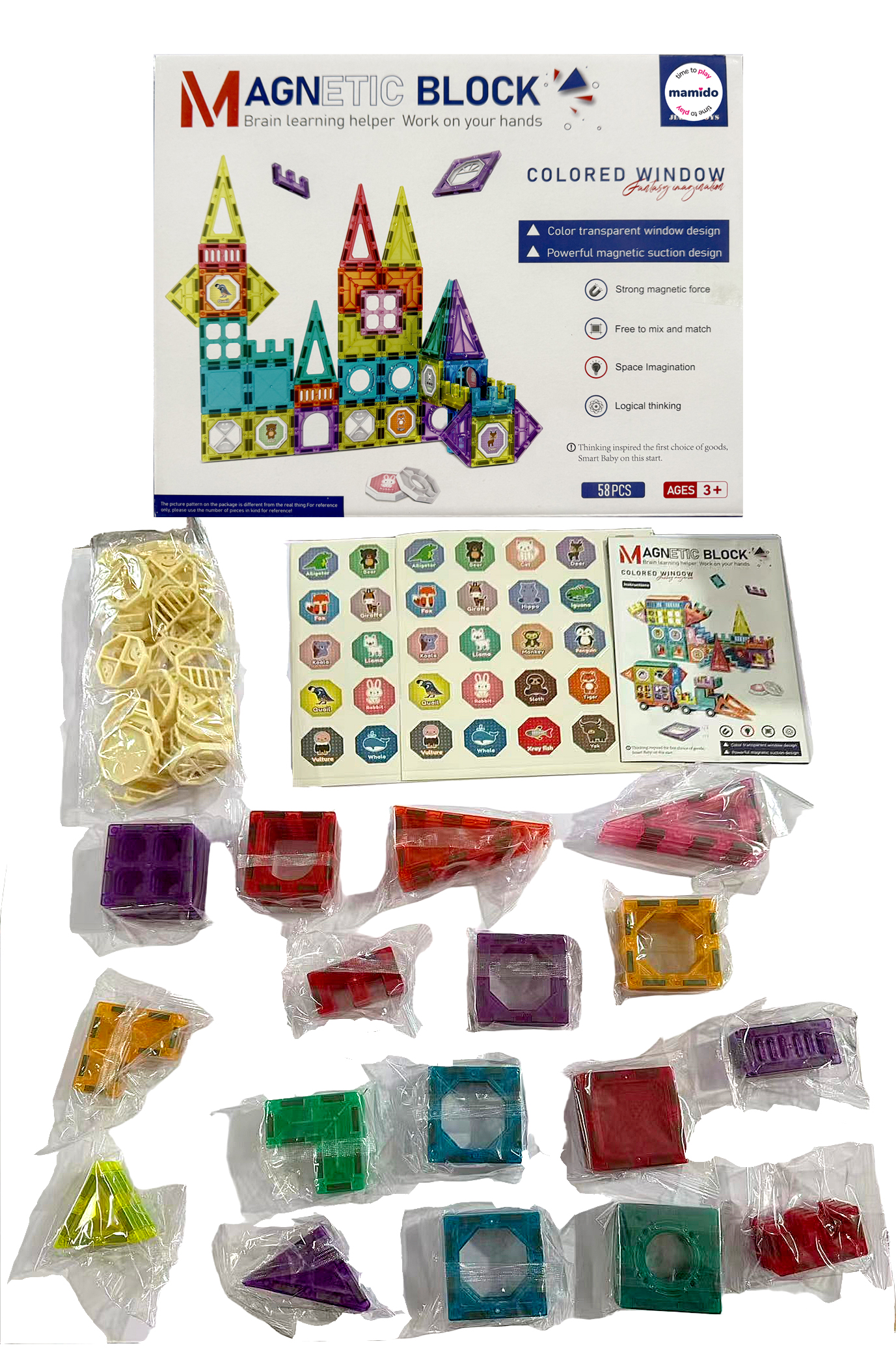 Farebná magnetická stavebnica 58 dielov MT1589