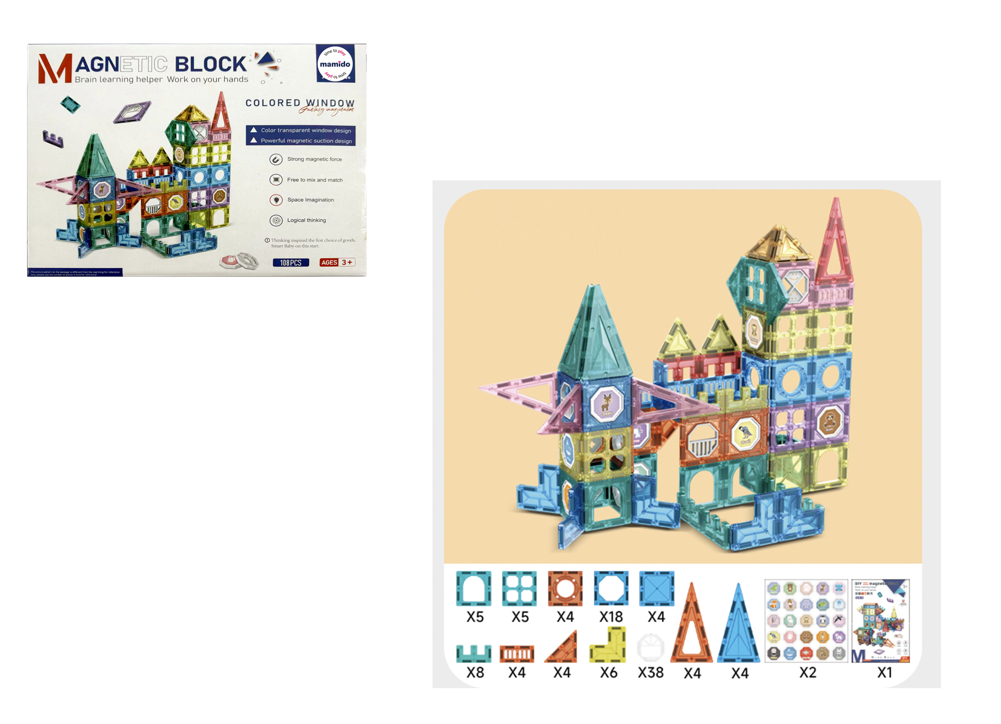 Farebná magnetická stavebnica 108 dielov MT1588