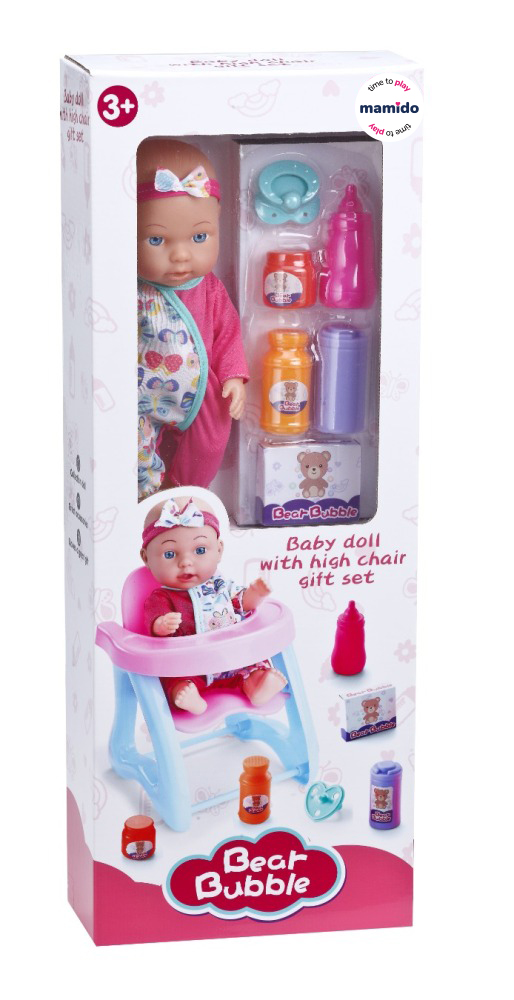 Mamido Mamido Bábika bábätko s jedálenskou stoličkou, cumlíkom a doplnkami 30 cm MT1628
