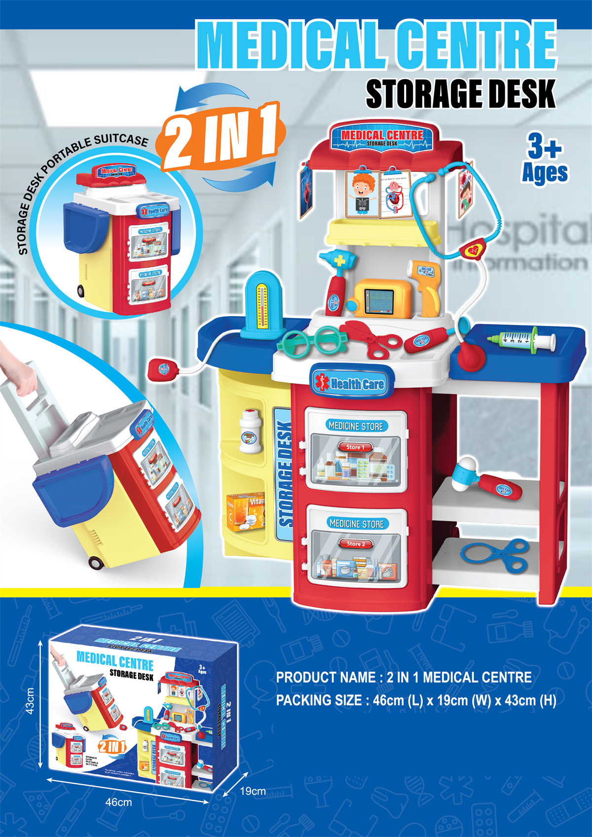 Mamido Mamido Lekárska súprava s pracovným stolíkom v prenosnom kufríku na kolieskach 2v1