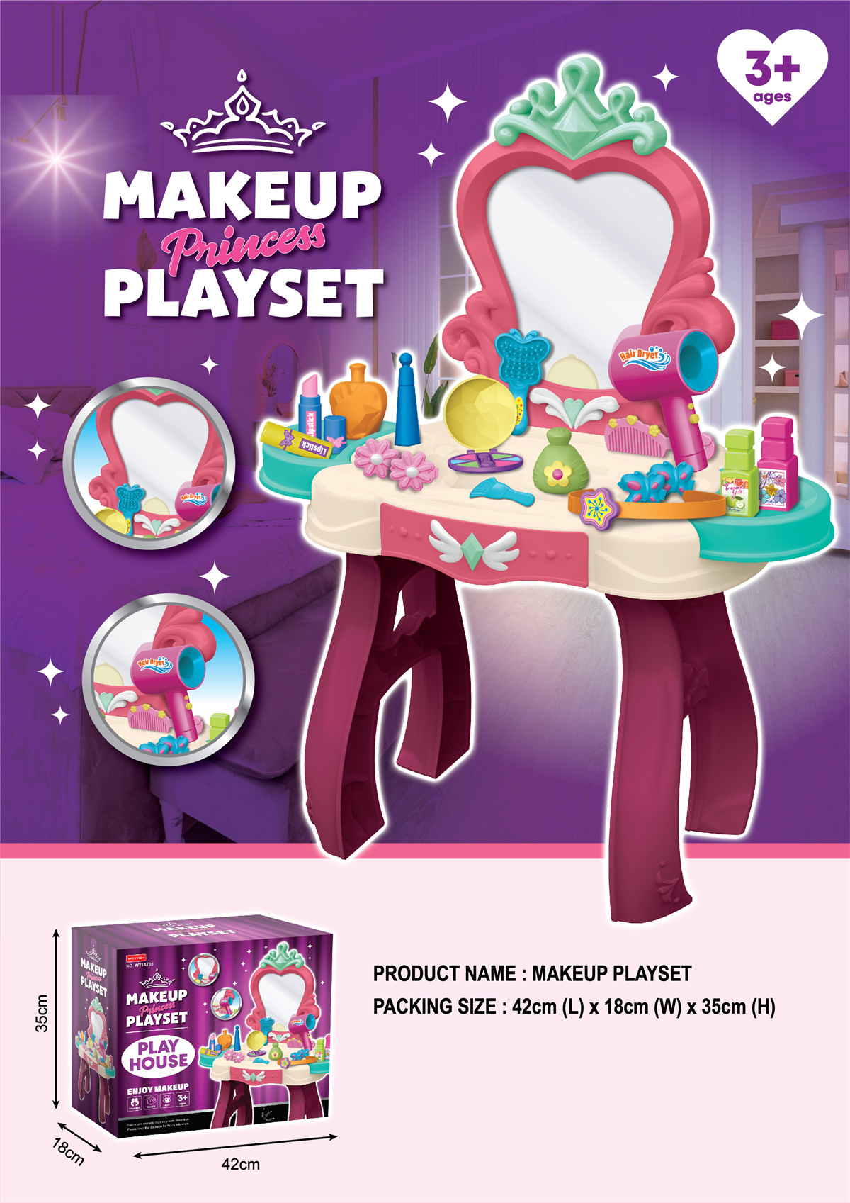 Mamido Mamido Kozmetický stolček s príslušenstvom Makeup Princess set MT1621