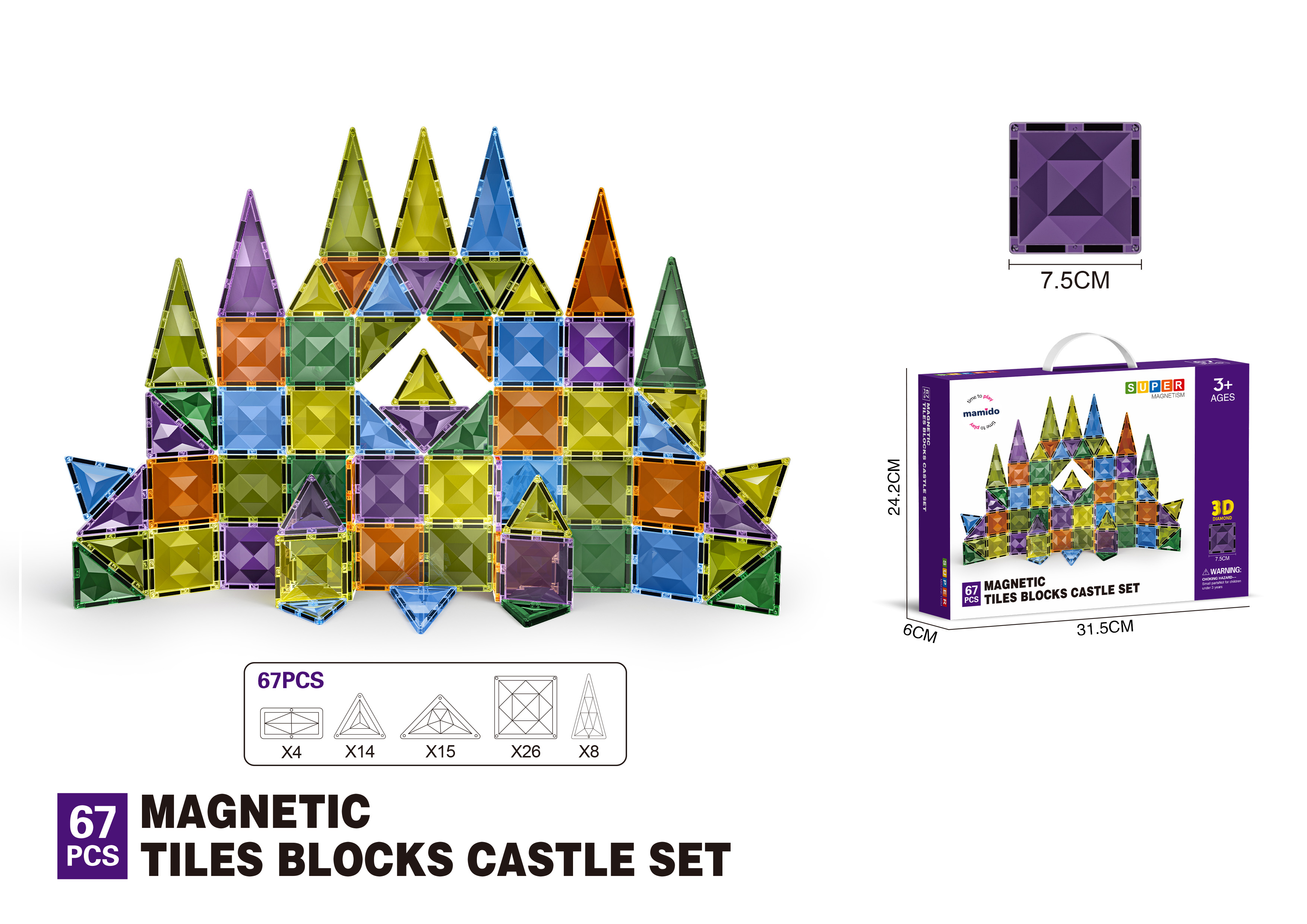 Mamido Mamido Farebná magnetická stavebnica 67 dielov MT1462