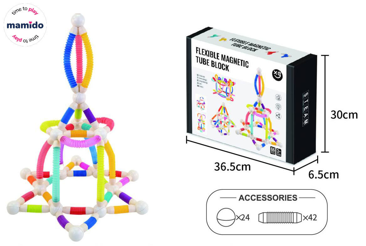 Mamido Mamido Flexibilná magnetická stavebnica Tube Block Pro Max 66 dielov