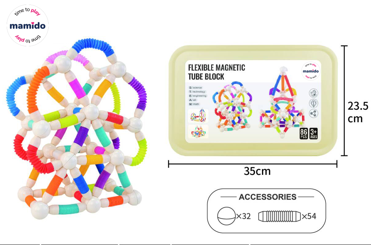Mamido Mamido Flexibilná magnetická stavebnica Tube Block Pro Max 86 dielov