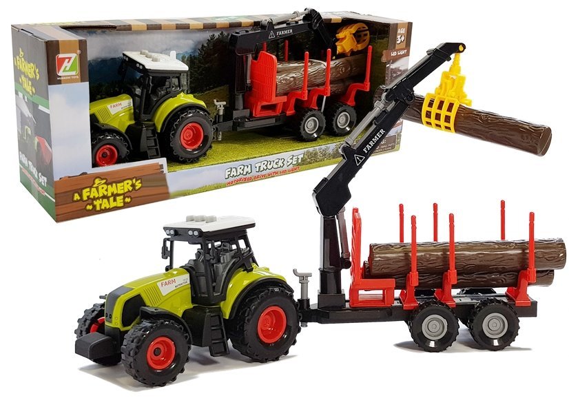 Traktor s vlečkou na drevo