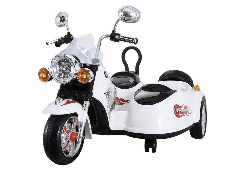 E-shop Detská elektrická motorka Chopper s postranným vozíkom biela