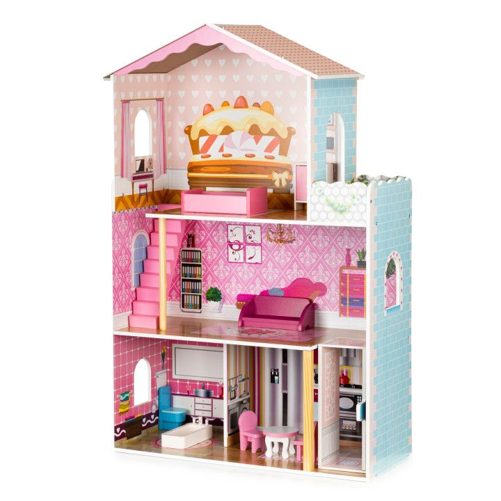 Ecotoys Ecotoys Drevený domček pre bábiky s výťahom a nábytkom