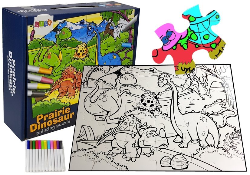 mamido Detské puzzle dinosaury - omalovánka