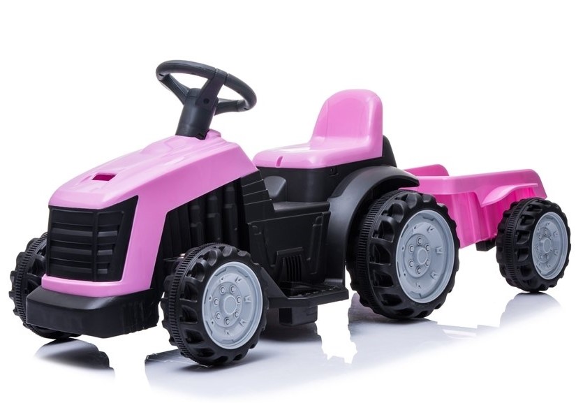 Detský elektrický traktor s vlečkou ružový