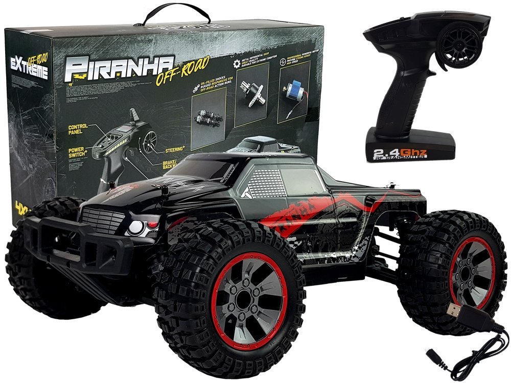 mamido Auto na diaľkové ovládanie R / C 4x4 1:10 Piranha 40 km / h červené