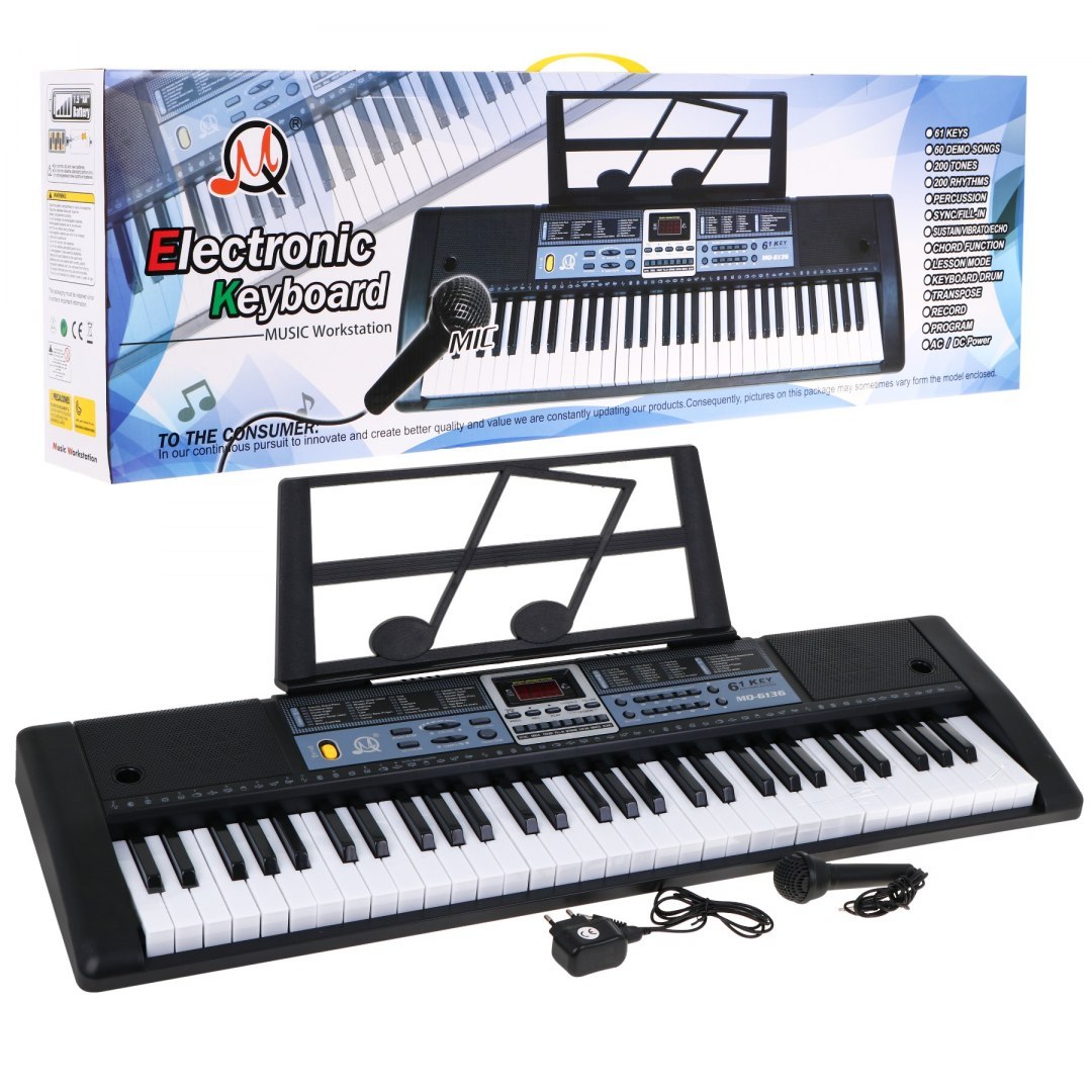 Detský keyboard s mikrofónom a stojanom na noty čierny