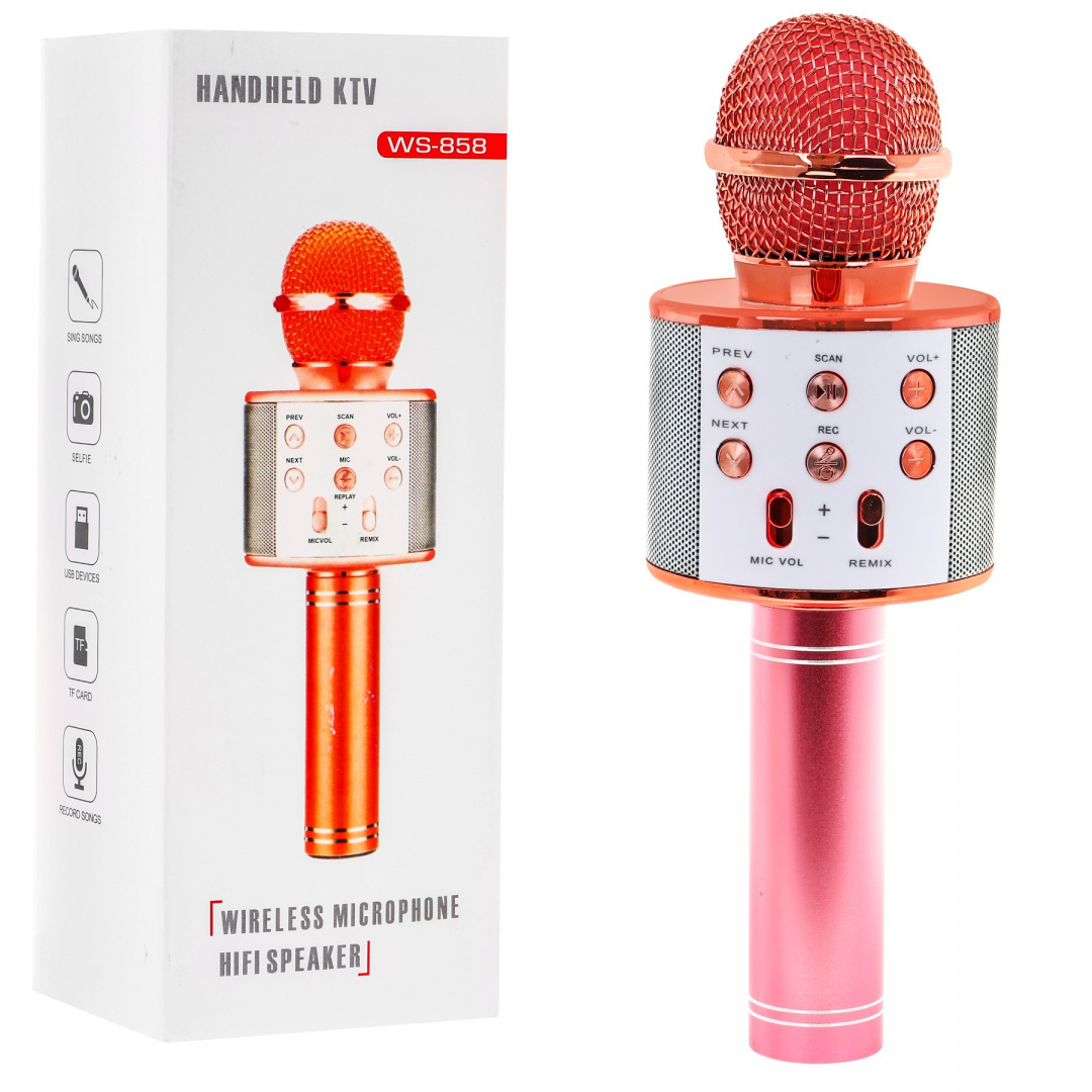 Bezdrôtový karaoke mikrofón zlato ružový
