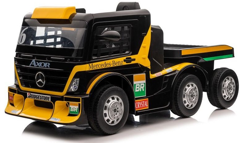mamido Detský elektrický kamión Mercedes Axor LCD MP4 s návesom žltý