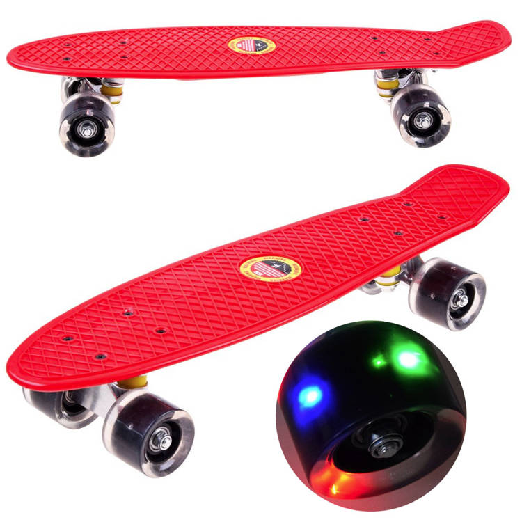 mamido Pennyboard so svietiacimi LED kolieskami červená