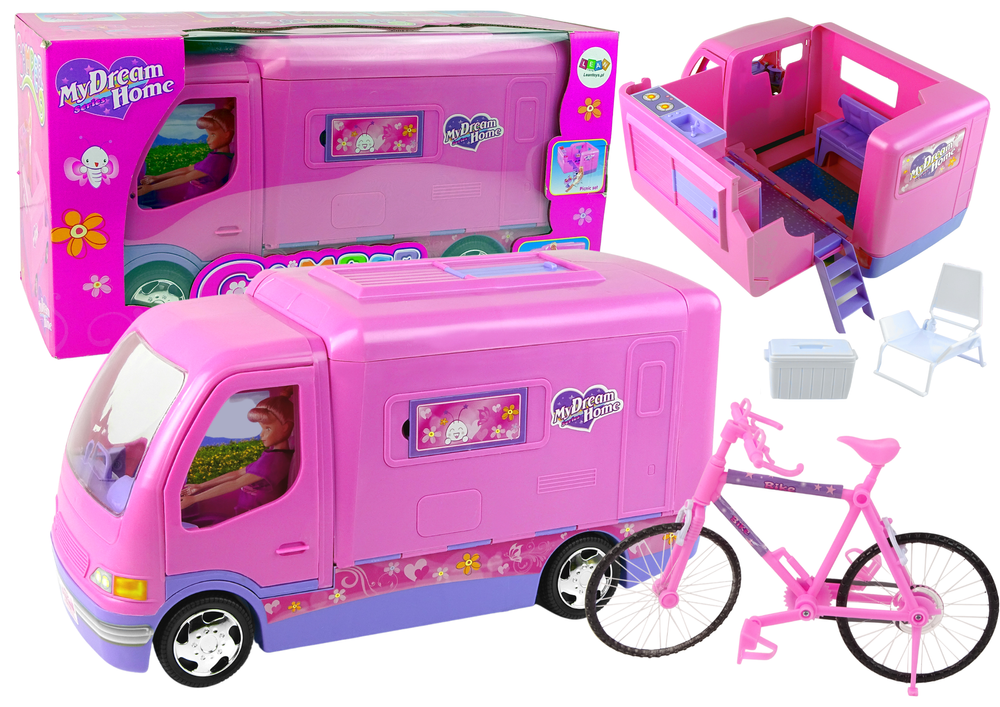 mamido Camper Camping Ružové vozidlo pre bábiku Bike 50 cm