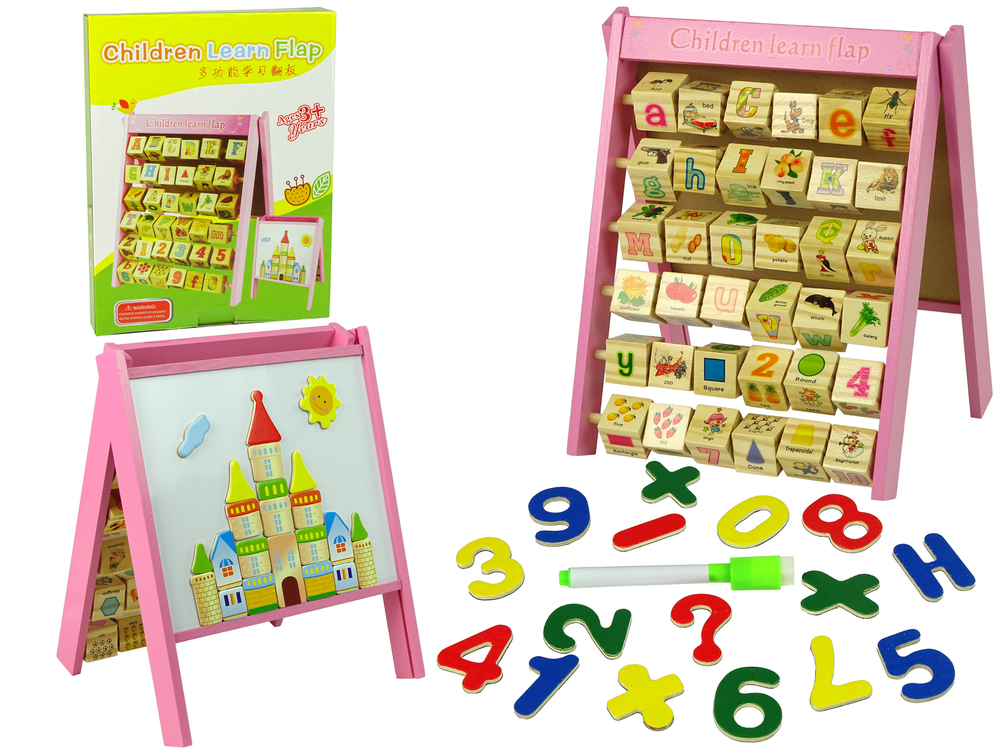 E-shop Drevená vzdelávacia tabuľa 2v1 Magnety bloky písmená obrázky abeceda