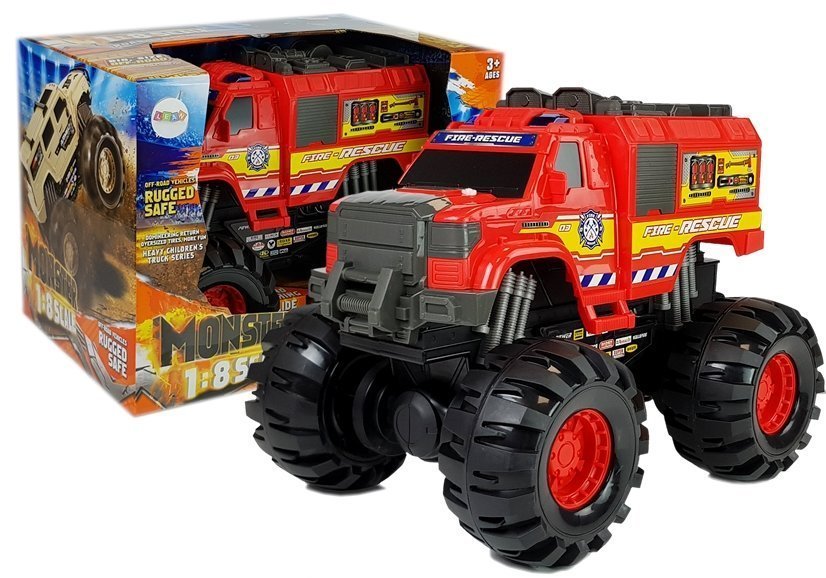 E-shop Monster Auto hasičský automobil Hasičský zbor Veľké kolesá 1:8 40 cm x 30 cm x 35 cm