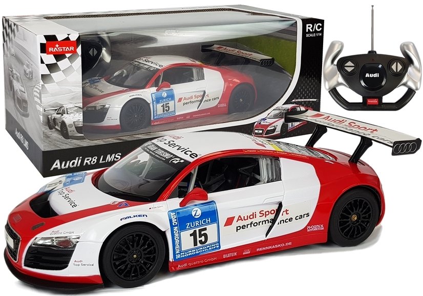 Rastar Rastar Auto na diaľkové ovládanie R / C Audi R8 LMS 1:14 bielo-červené