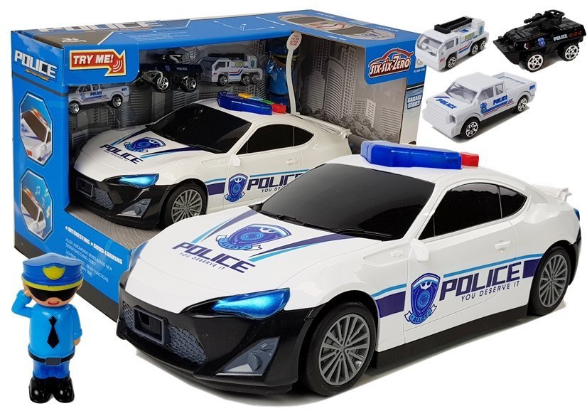 mamido Policajná garáž pre skladovanie áut 2v1 Policajt Malé autá Zvukové svetlá