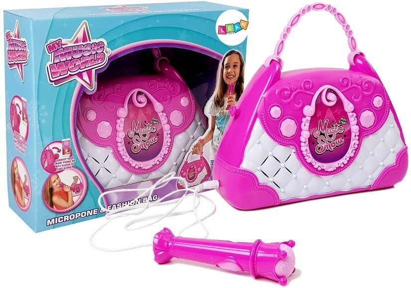 Prenosné karaoke v kabelke ružový USB mikrofón