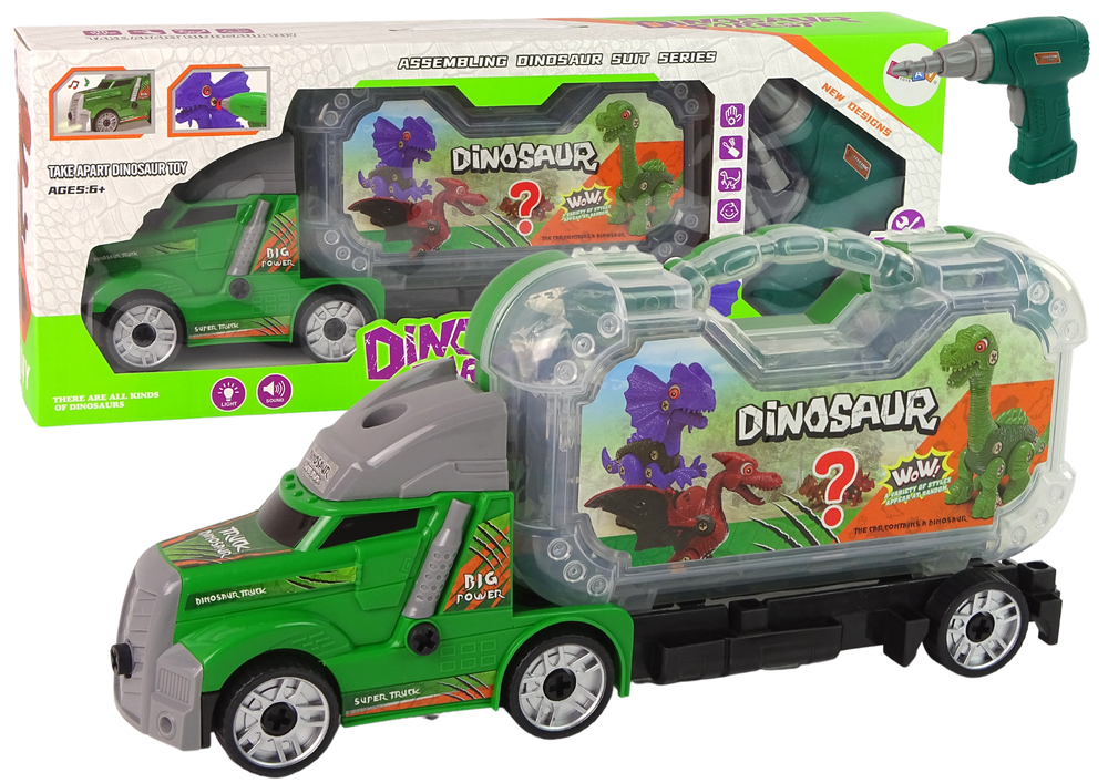mamido Set Dinosaur Spinning Truck DIY skrutkovač