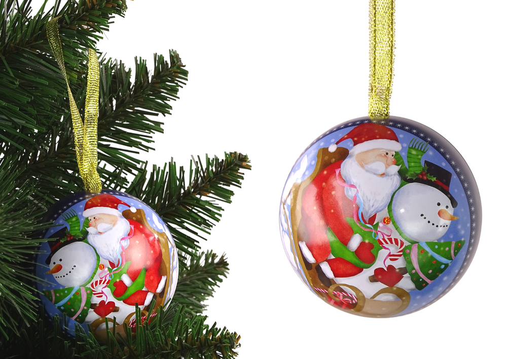 mamido Vianočná banka kovový vianočný stromček dekorácie Santa Claus s snehuliakom modrá