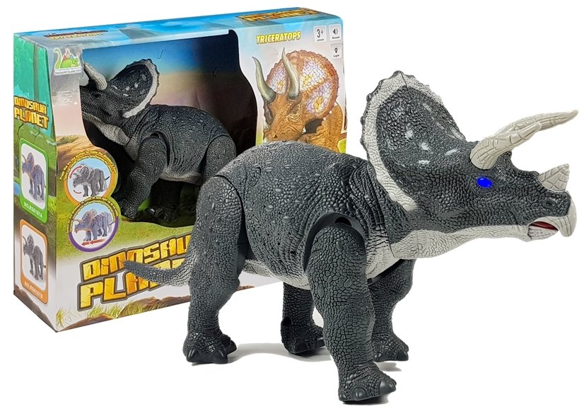 mamido Dinosaurus Triceratops na batérie so zvukovými efektmi sivý