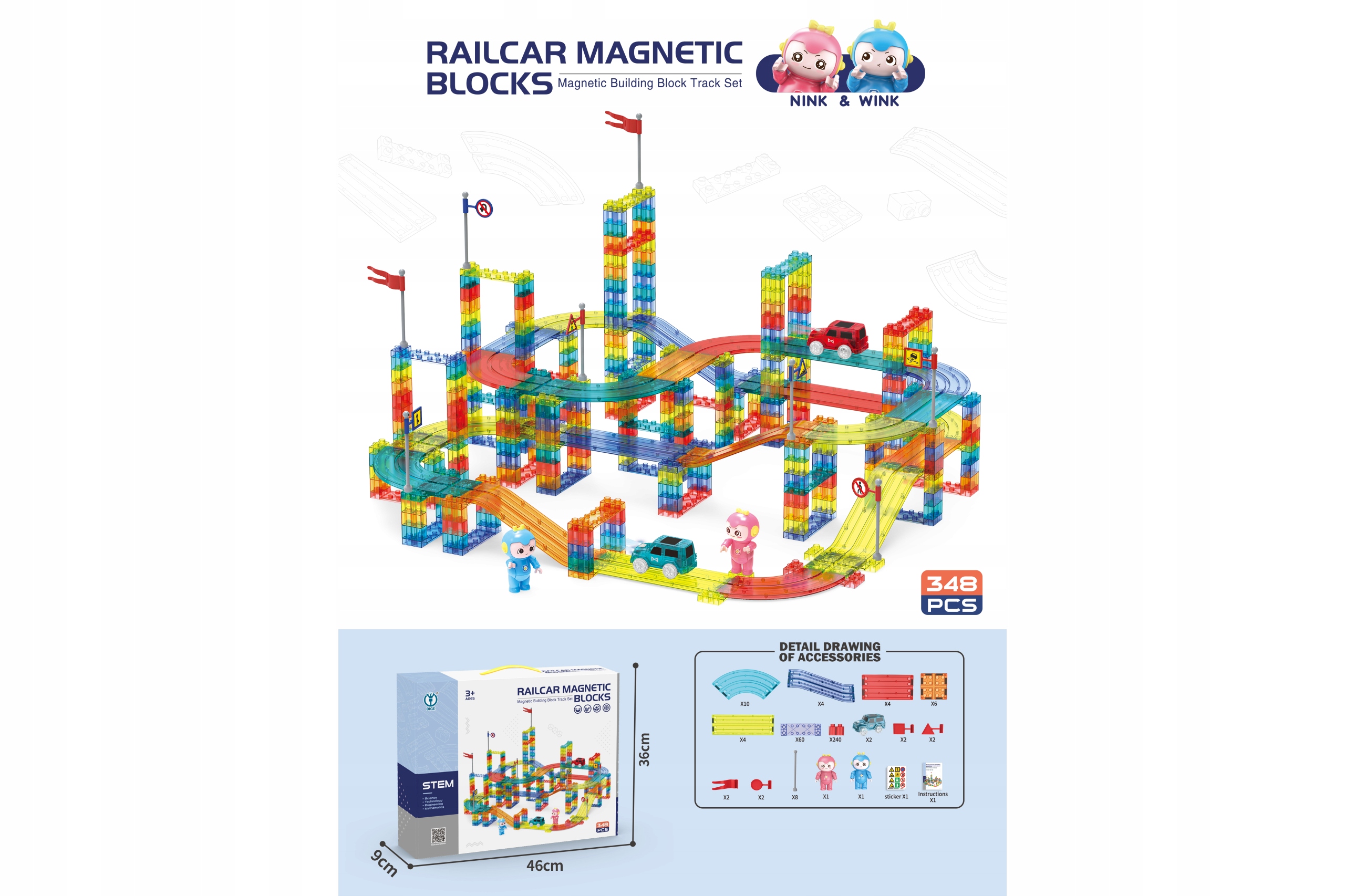 Magnetické kocky 348 dielov