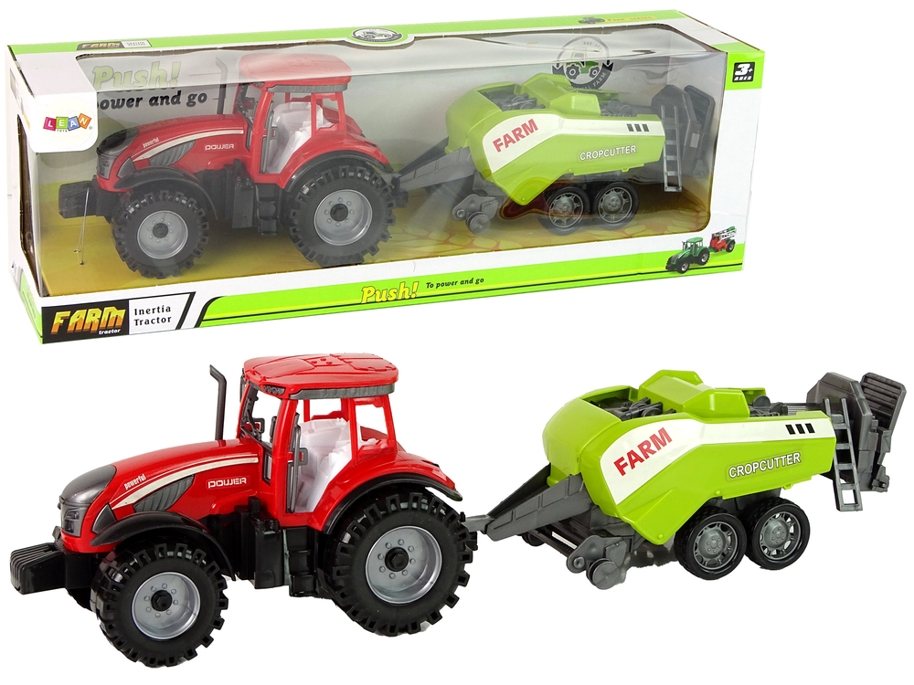 E-shop Červený poľnohospodársky traktor so zeleným vysievačom s trecím pohonom