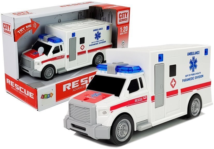 E-shop Biely Ambulancia s trecím pohonom Na Batérie 1:20 s Zvukom