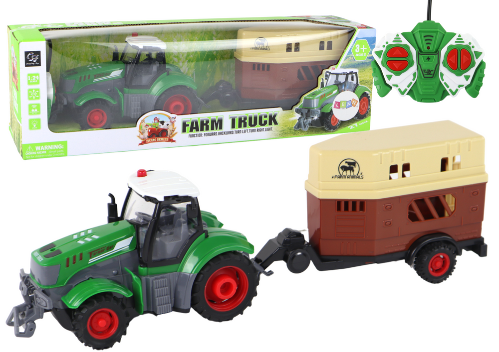 E-shop Diaľkovo ovládaný traktor RC s elektrickým autíčkom, rolou v poľnohospodárskych strojoch so prívesom a pilotom v mierke 1:24