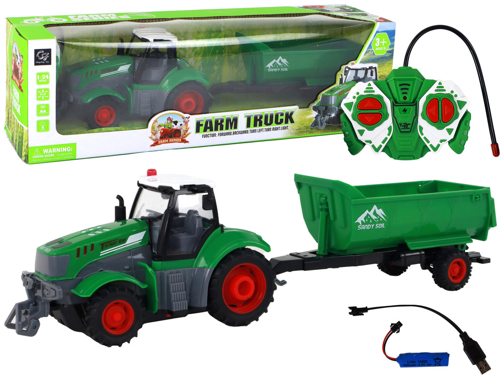 mamido Diaľkovo Ovládaný Traktor s Prívesom 1:24 Svetlá Zelený