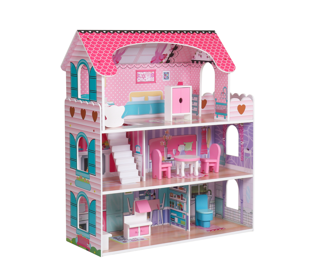 Drevený domček pre bábiky Villa Bianka s nábytkom 70 cm