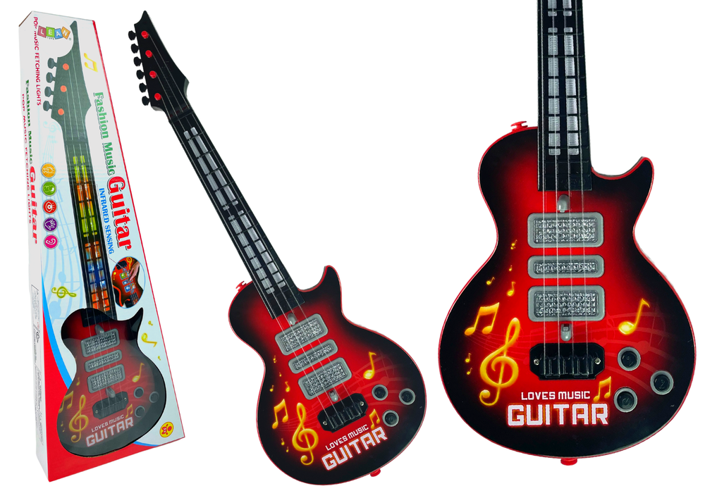 mamido Elektrická gitara Hviezda Struny Farebné diódy Červená