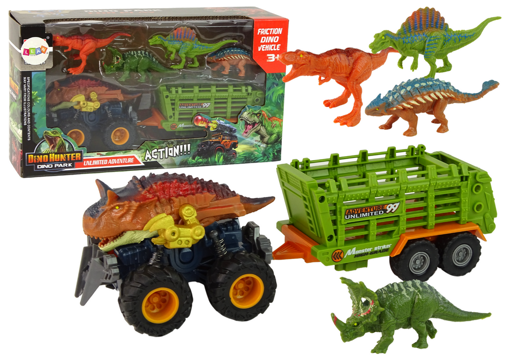 mamido Elektrické autíčko s motívom dinosaura, príves so 4 kusmi dinosaurov