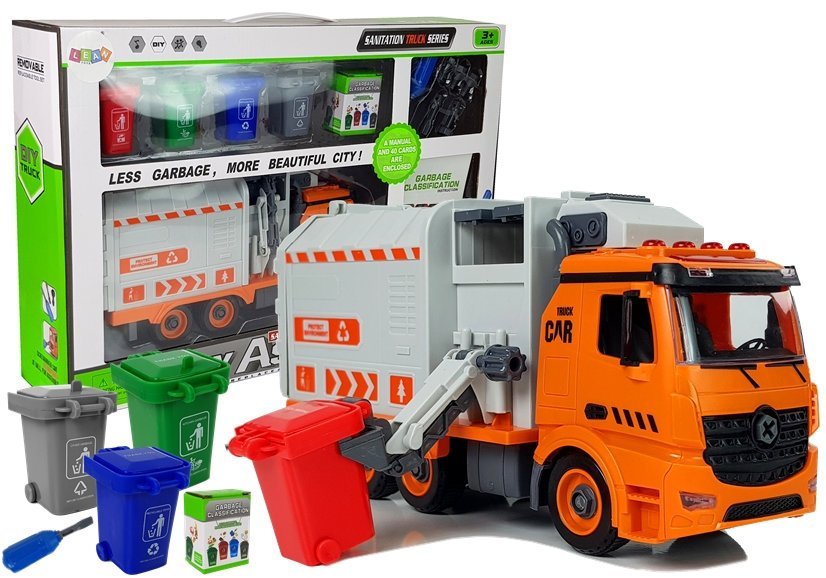 mamido Sada pre vlastné zostavenie DIY - Elektrické autíčko ako smetisko na triedenie odpadov s hrou skrutkovačov, zvukové efekty a svetelné efekty
